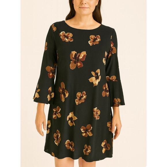 NEW Tommy Hilfiger Black Floral Flutter Sleeve Shift Dress black floral slinky - Picture 1 of 12
